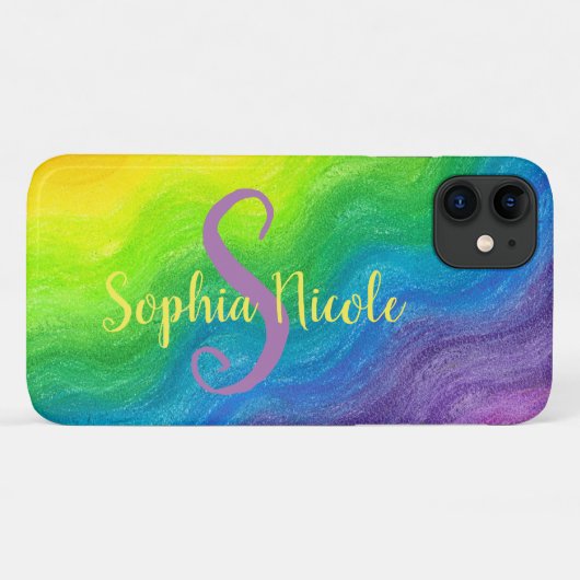 Coques Case-Mate iPhone Monogramme Ombre Abstrait lumineux arc-en-ciel col (Dos (Horizontal))