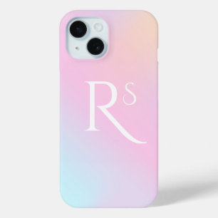 Coque Pour iPhone 15 Monogramme ombré holographique rose personnalisé f