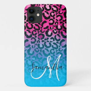 Case-Mate iPhone Case Monogramme ombré léopard Aqua et rose chaud