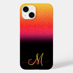 Coque Pour iPhone 14 Monogramme Ombré Pailleté Moderne Noir