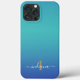 Case-Mate iPhone Case Monogramme Ombré Personnalisé Bleu Turquoise Scrip