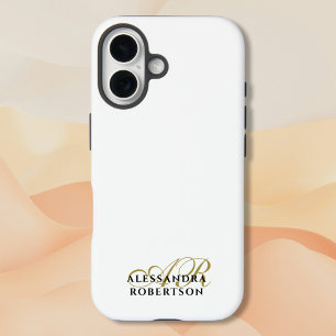 Coques iPhone 16 Monogramme Or Blanc Élégant Minimaliste Nom 
