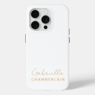 Coque iPhone 15 Pro Monogramme or   Blanc minimal moderne