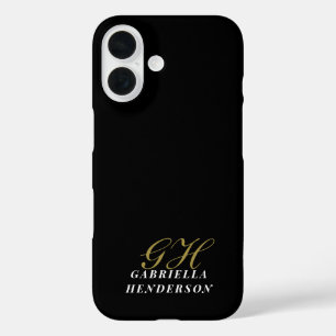Coques iPhone 16 Monogramme Or Élégant Minimaliste Blanc Nom