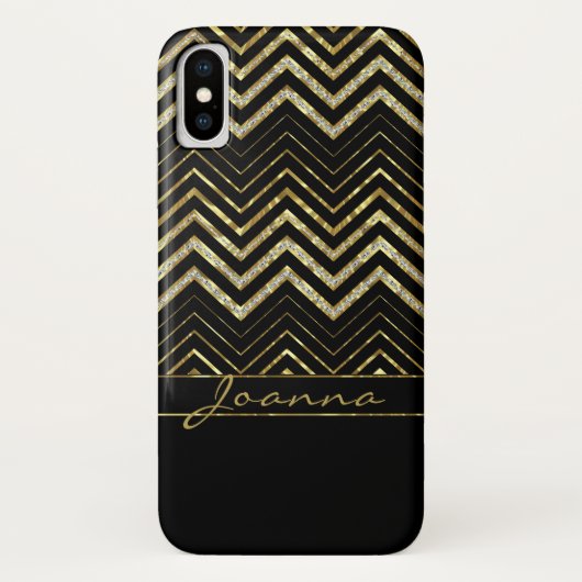 Coques Case-Mate iPhone Monogramme Or Et Diamants Chevron (Dos)