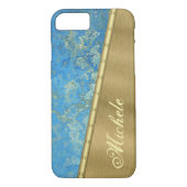 Coques Case-Mate iPhone Monogramme or et quartz bleu (Dos)
