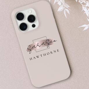 Coque iPhone 15 Pro Monogramme or Rose de luxe Élégant pinceau