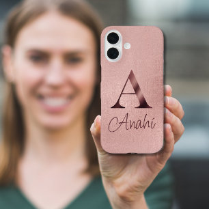 Coques iPhone 16 Monogramme Or Rose Luxe