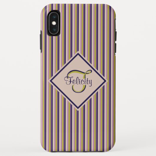 Coques Case-Mate iPhone Monogramme or, violet, violet et roses (Dos)