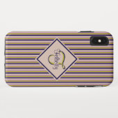 Coques Case-Mate iPhone Monogramme or, violet, violet et roses (Dos (Horizontal))