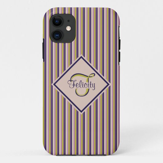 Coques Case-Mate iPhone Monogramme or, violet, violet et roses (Dos)