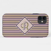Coques Case-Mate iPhone Monogramme or, violet, violet et roses (Dos (Horizontal))