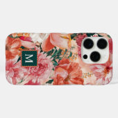 Coques Case-Mate iPhone Monogramme orange rose floral (Verso (horizontal))