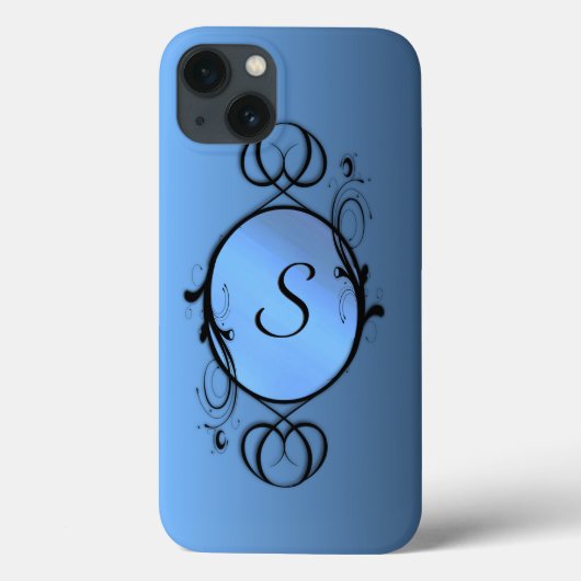 Coques Case-Mate iPhone Monogramme ou initiale bleue (Verso)