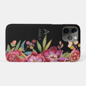 Coques Case-Mate iPhone Monogramme ou votre nom Cool Tropical Floral Noir (Dos (Horizontal))