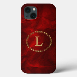 iPhone 13 Coque Monogramme oval rouge Elegant
