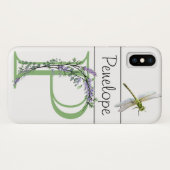 Coques Case-Mate iPhone Monogramme P Lavender Eucalyptus avec libellule (Dos (Horizontal))