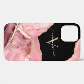 Coques Case-Mate iPhone Monogramme Pailleté Agate Or Rose (Verso (horizontal))
