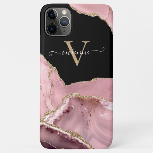 Coques Case-Mate iPhone Monogramme Pailleté Agate Or Rose (Dos)