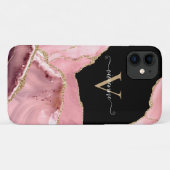 Coques Case-Mate iPhone Monogramme Pailleté Agate Or Rose (Dos (Horizontal))