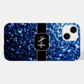 Coques Case-Mate iPhone Monogramme pailleté brillant faux scintillant bleu (Verso (horizontal))