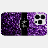 Coques Case-Mate iPhone Monogramme pailleté brillant faux violet foncé (Verso (horizontal))