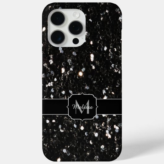 Coques Case-Mate iPhone Monogramme pailleté brillant noir et blanc (Verso)