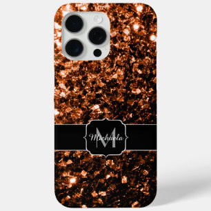 Coque iPhone 15 Pro Max Monogramme pailleté de faux éclat de bronze marron