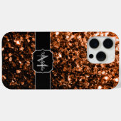 Coques Case-Mate iPhone Monogramme pailleté de faux éclat de bronze marron (Verso (horizontal))