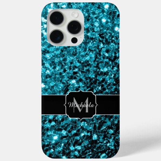 Coques Case-Mate iPhone Monogramme pailleté faux bleu aqua (Verso)