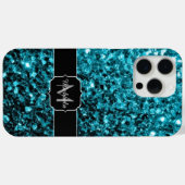 Coques Case-Mate iPhone Monogramme pailleté faux bleu aqua (Verso (horizontal))