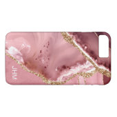 Coques Case-Mate iPhone Monogramme Pailleté Or Agate Rose (Dos (Horizontal))