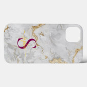 Coques Case-Mate iPhone monogramme pailleté or marbre blanc (Verso (horizontal))