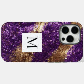 Coques Case-Mate iPhone Monogramme Pailleté Or Violet Pailleté (Verso (horizontal))