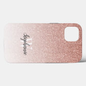 Coques Case-Mate iPhone Monogramme Paillettes Dégradé Or Rose Moderne (Verso (horizontal))