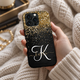 Case-Mate iPhone Case Monogramme paillettes dorées personnalisé noir