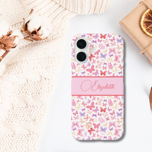 Coques Case-Mate iPhone Monogramme Papillon Rose Violet Jaune Script