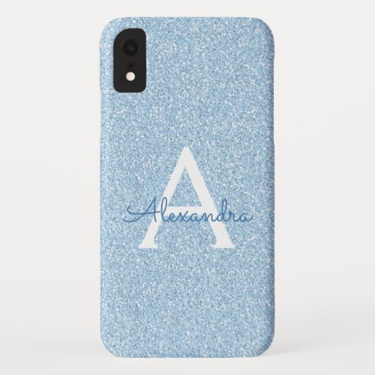 Coques Case-Mate iPhone Monogramme Parties scintillant bleue et étincelle (Dos)
