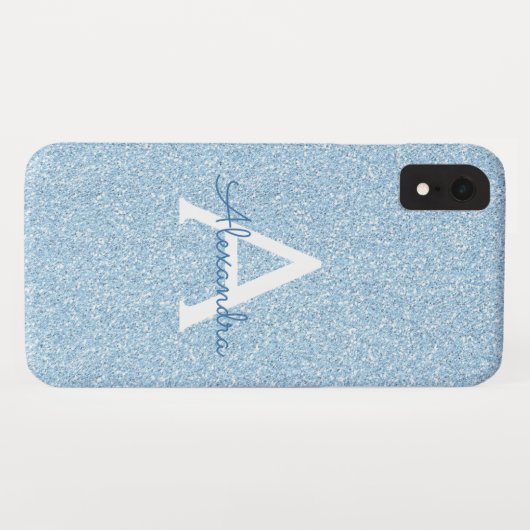 Coques Case-Mate iPhone Monogramme Parties scintillant bleue et étincelle (Dos (Horizontal))