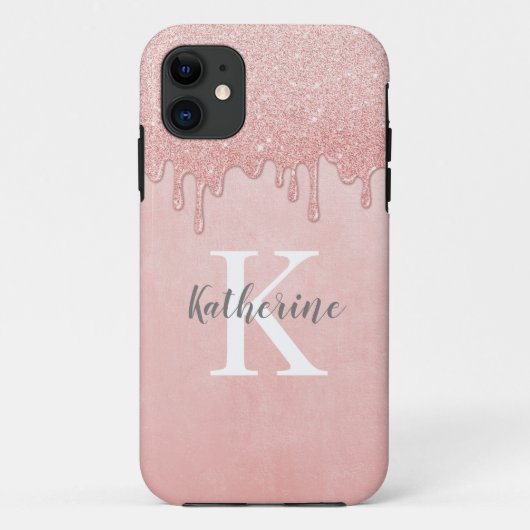 Coques Case-Mate iPhone Monogramme Parties scintillant rose gouttes Glam (Dos)