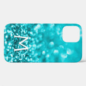 Coques Case-Mate iPhone Monogramme Parties scintillant Turquoise (Verso (horizontal))
