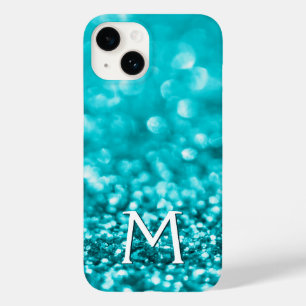 Coque Pour iPhone 14 Monogramme Parties scintillant Turquoise