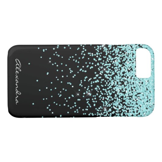 Coques Case-Mate iPhone Monogramme Parties scintillant Turquoise et noire (Dos (Horizontal))