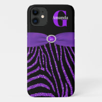 Monogramme Parties scintillant violet Zebra iPhone