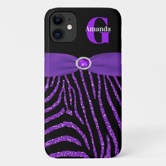 Coques Case-Mate iPhone Monogramme Parties scintillant violet Zebra iPhone (Dos)