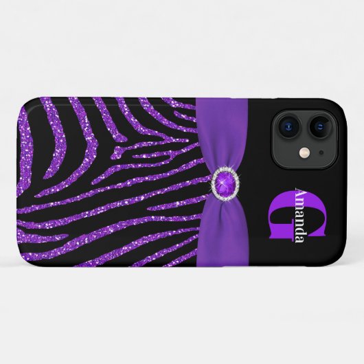 Coques Case-Mate iPhone Monogramme Parties scintillant violet Zebra iPhone (Dos (Horizontal))