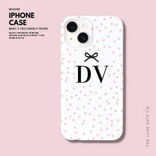 Coque Pour iPhone 14 Monogramme Passez Joli Rose Polka Dot Bow