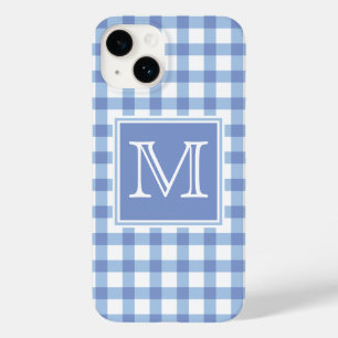 Coque Pour iPhone 14 Monogramme   Pastel Blue En vichy Plaid Checker