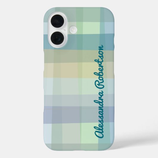 Coques Case-Mate iPhone Monogramme Pastel Plaid Bleu Turquoise Vert Jaune  (Verso)