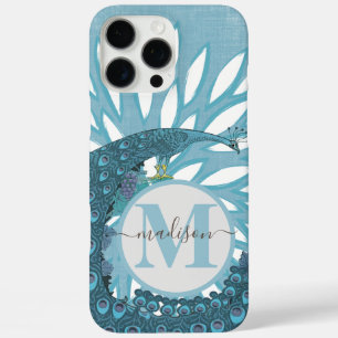 Coques iPhone 16 Pro Max Monogramme Peacock Moderne Fleur Turquoise